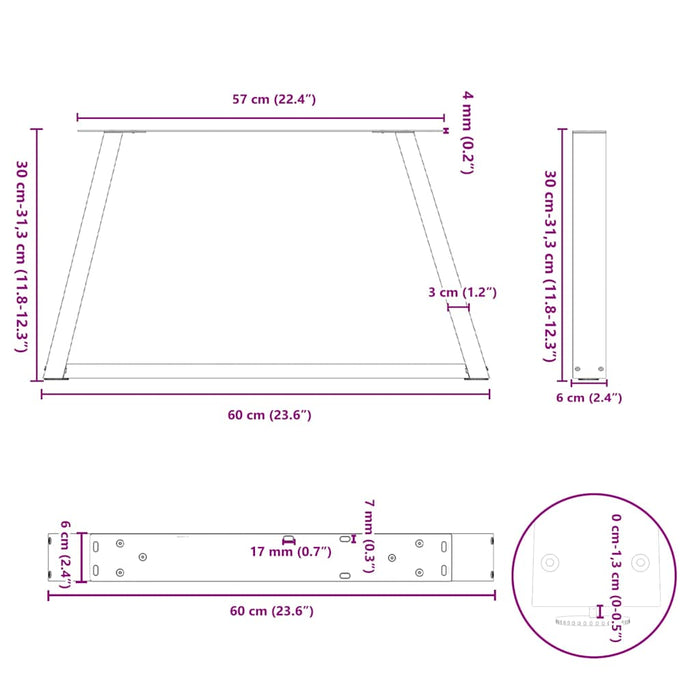 Picioare pentru măsuță de cafea în formă de V, 2 buc., antracit, 60x(30-31,3) cm, oțel WALTI