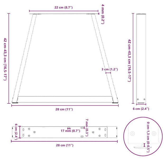 Picioare pentru măsuță de cafea în formă de V, 2 buc., negru, 28x (42-43,3) cm, oțel WALTI