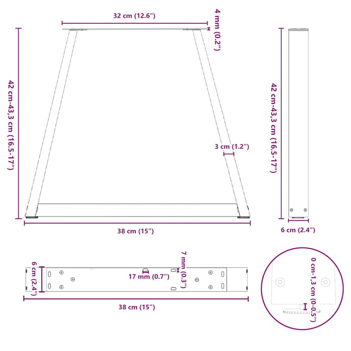 Picioare pentru măsuță de cafea în formă de V, 2 buc., negru, 38x (42-43,3) cm, oțel WALTI
