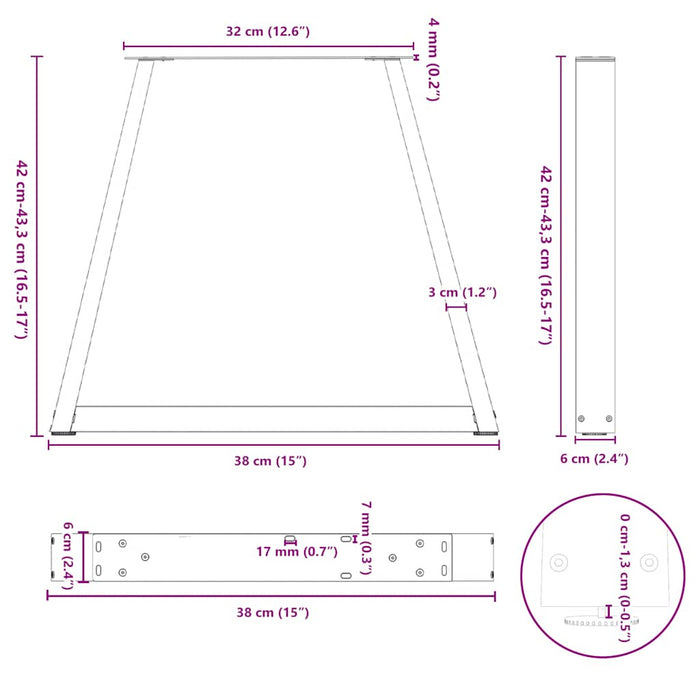 Picioare pentru măsuță de cafea în formă de V, 2 buc., alb, 38x(42-43,3) cm, oțel - WALTI WALTI