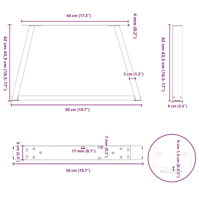 Picioare pentru măsuță de cafea în formă de V, 2 buc., oțel natural, 50x(42-43,3) cm WALTI