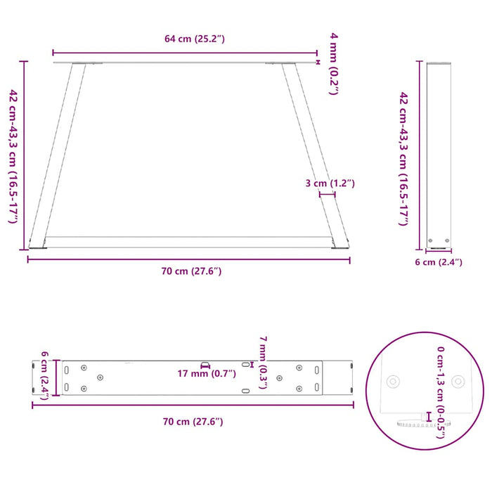 Picioare pentru măsuță de cafea în formă de V, 2 buc., alb, 70x(42-43,3) cm, oțel WALTI