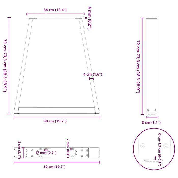 Picioare de masă în formă de V, 2 buc., alb, 50x(72-73,3) cm, oțel - WALTI WALTI