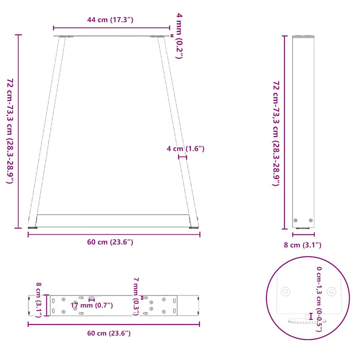 Picioare măsuță cafea în formă V 2 buc alb 60x(72-73) cm oțel - WALTI WALTI