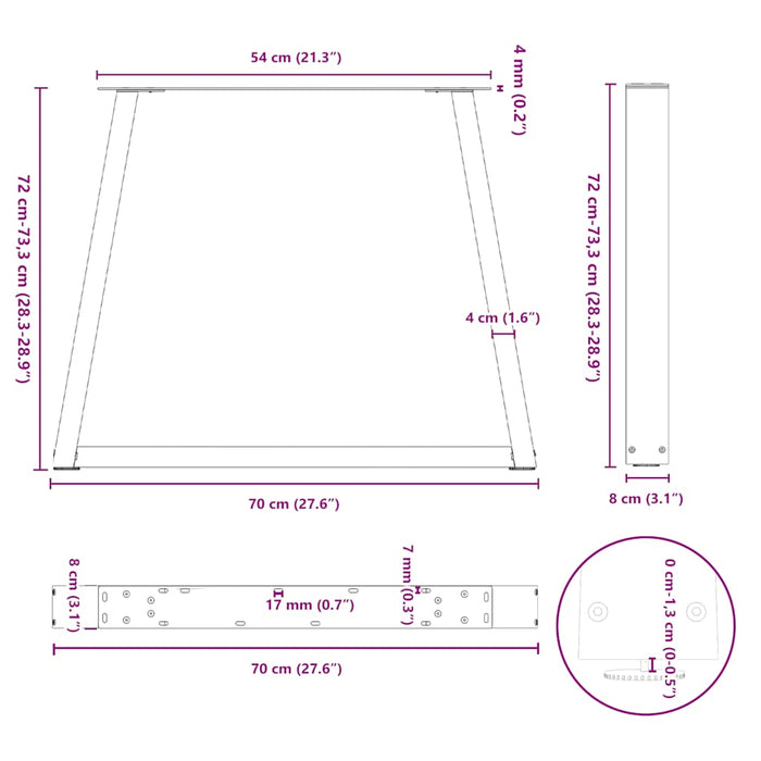 Picioare de masă în formă de V, 2 buc., negru, 70x(72-73,3) cm, oțel WALTI