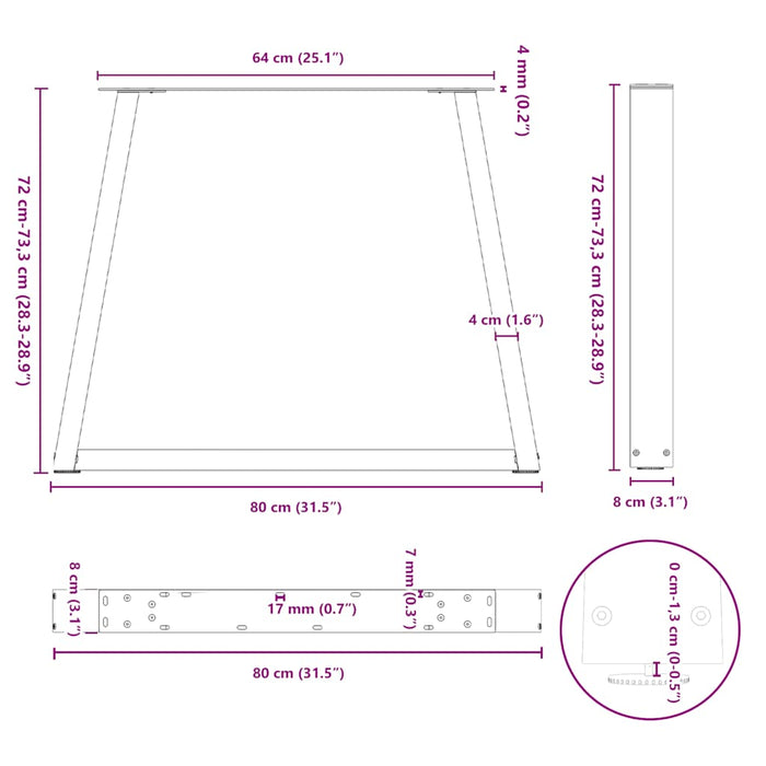 Picioare de masă în formă de V, 2 buc., negru, 80x(72-73,3) cm, oțel - WALTI WALTI