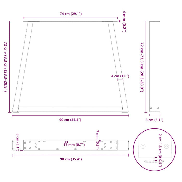Picioare de masă în formă de V, 2 buc., antracit, 90x(72-73,3) cm, oțel WALTI
