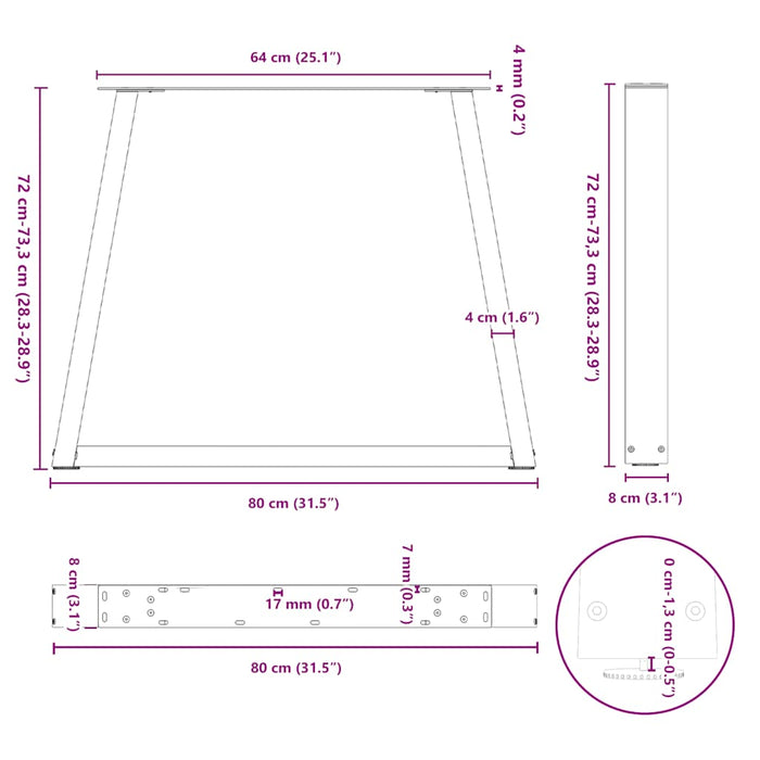 Picioare de masă în formă de V, 3 buc., alb, 80x(72-73,3) cm, oțel WALTI