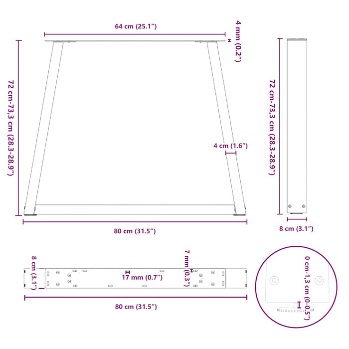 Picioare de masă în formă de V, 3 buc., antracit, 80x(72-73,3) cm, oțel - WALTI WALTI