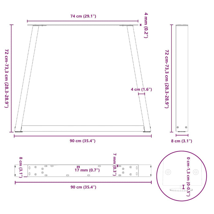 Picioare de masă în formă de V, 3 buc., alb, 90 x (72-73,3) cm, oțel - WALTI WALTI