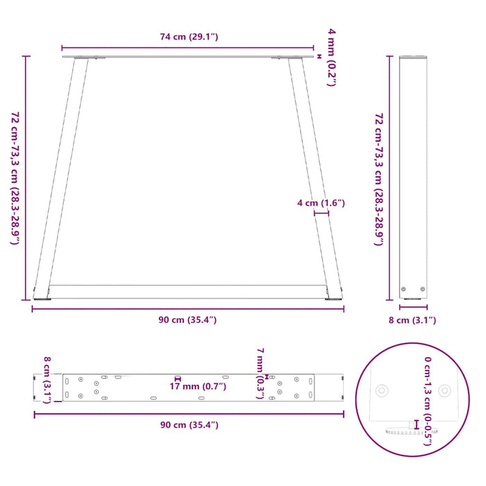 Picioare de masă în formă de V, 3 buc., antracit, 90x(72-73,3) cm, oțel WALTI