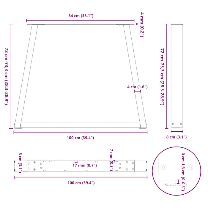 Picioare de masă în formă de V, 3 buc., negru, 100 x (72-73,3) cm, oțel WALTI