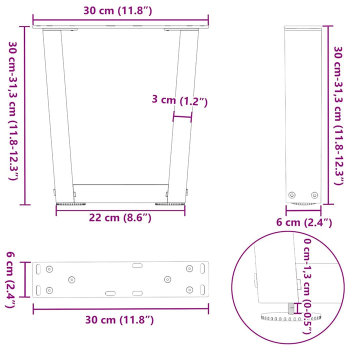 Picioare pentru măsuță de cafea în formă de V, 2 buc., alb, 30x(30-31,3) cm, oțel WALTI