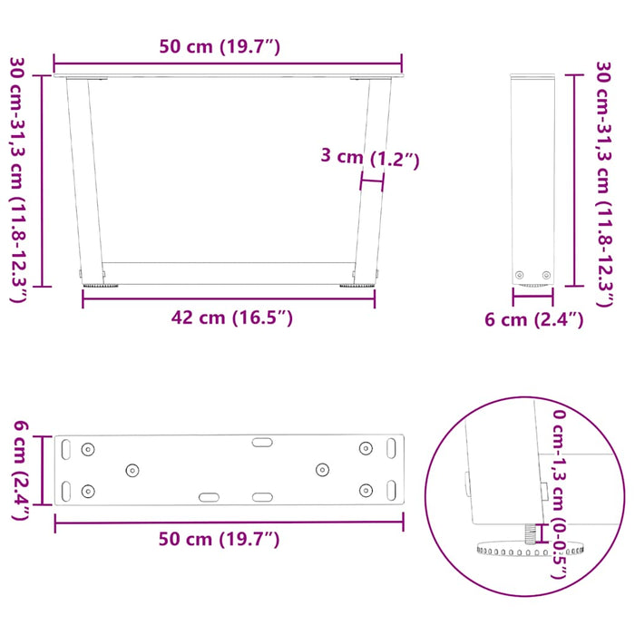 Picioare pentru măsuță de cafea în formă de V, 2 buc., negru, 50x(30-31,3) cm, oțel WALTI