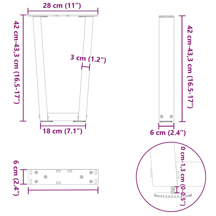 Picioare pentru măsuță de cafea în formă de V, 2 buc., negru, 28x (42-43,3) cm, oțel WALTI