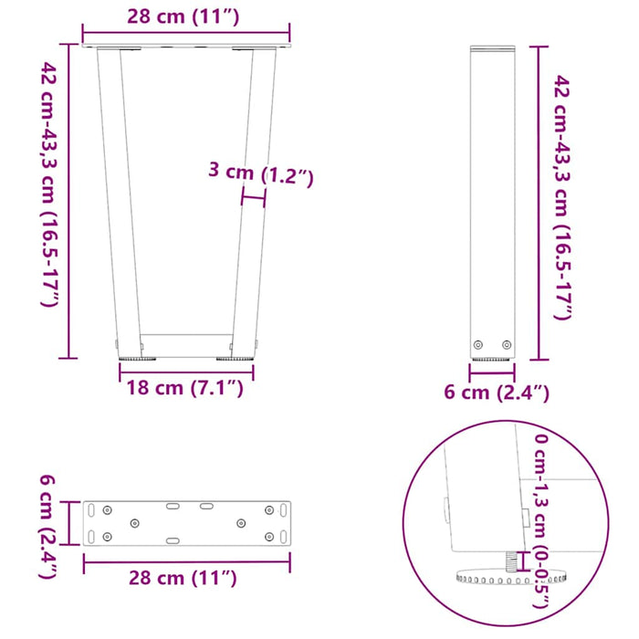 Picioare pentru măsuță de cafea în formă de V, 2 buc., alb, 28x (42-43,3) cm, oțel WALTI