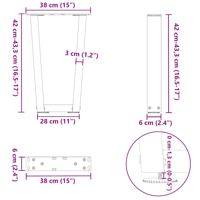 Picioare pentru măsuță de cafea în formă de V, 2 buc., negru, 38x (42-43,3) cm, oțel WALTI