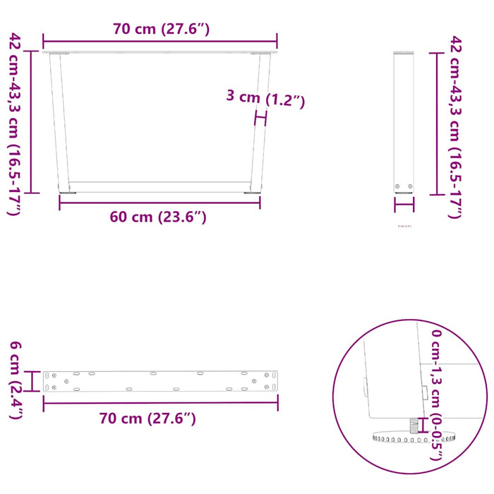 Picioare pentru măsuță de cafea în formă de V, 2 buc., antracit, 70x(42-43,3) cm, oțel WALTI