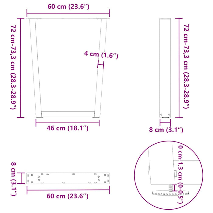 Picioare de masă în formă de V, 2 buc., antracit, 60x(72-73,3) cm, oțel WALTI