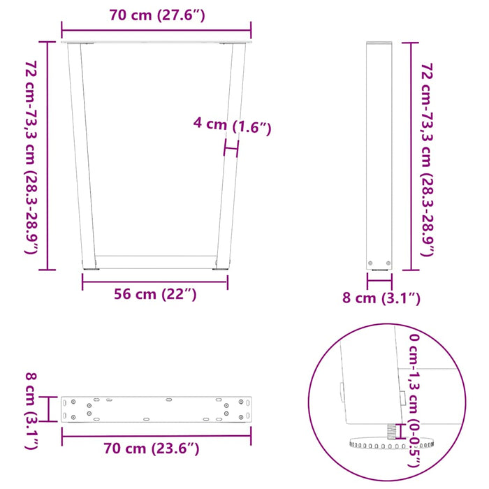 Picioare de masă în formă de V, 2 buc., negru, 70x(72-73,3) cm, oțel WALTI