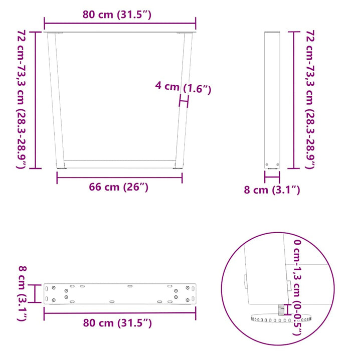 Picioare de masă în formă de V, 2 buc., negru, 80x(72-73,3) cm, oțel WALTI