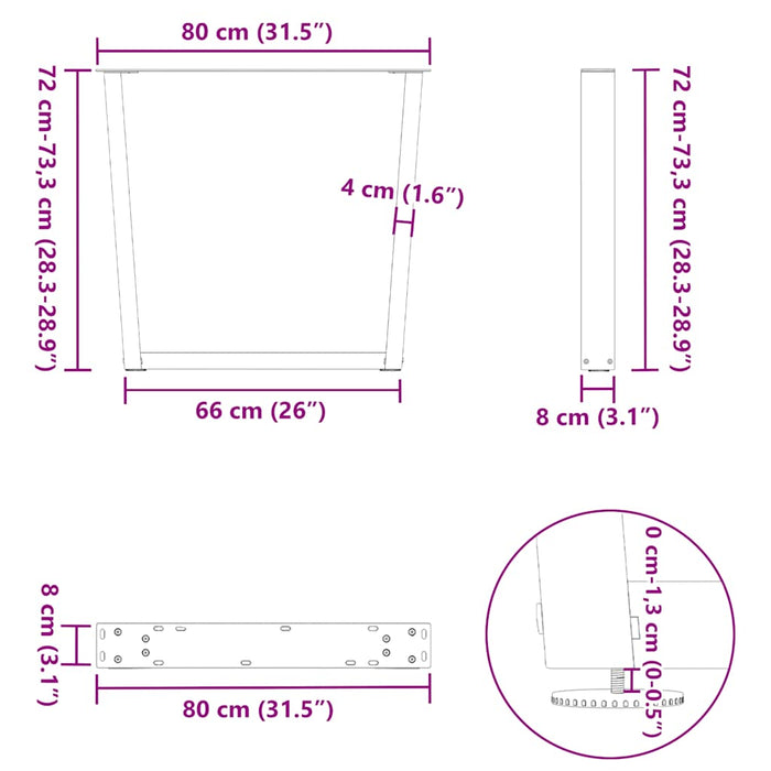 Picioare de masă în formă de V, 2 buc., antracit, 80x(72-73,3) cm, oțel WALTI