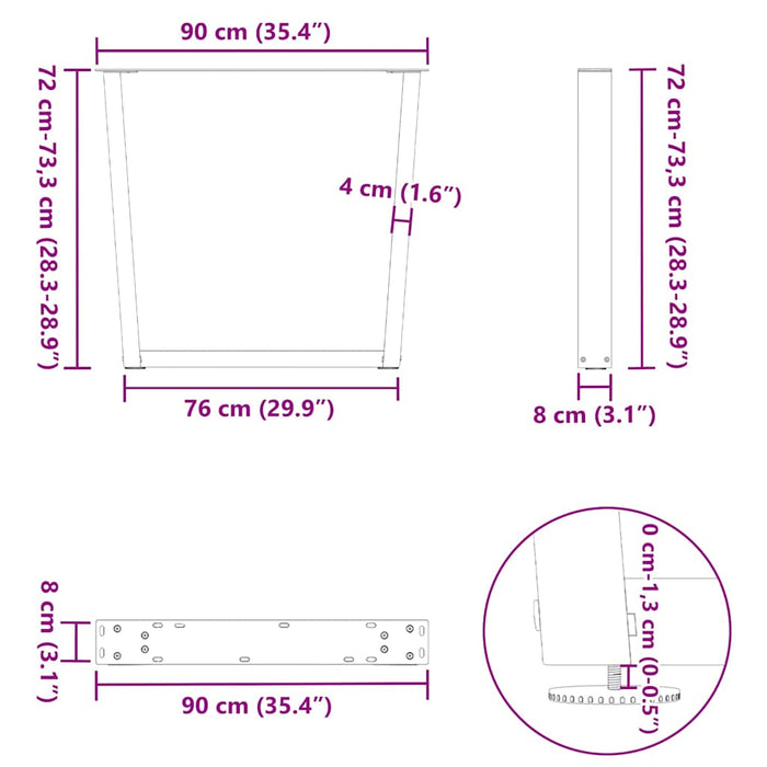 Picioare de masă în formă de V, 2 buc., alb, 90x (72-73,3) cm, oțel WALTI
