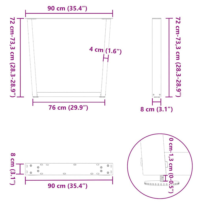 Picioare de masă în formă de V, 2 buc., antracit, 90x(72-73,3) cm, oțel WALTI