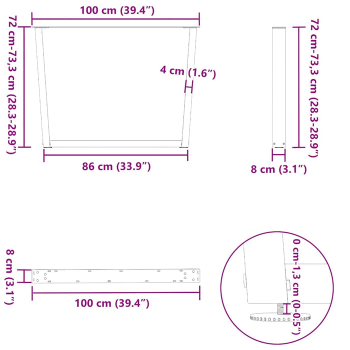 Picioare de masă în formă de V, 2 buc., negru, 100 x (72-73,3) cm, oțel WALTI