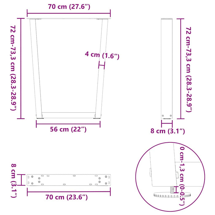 Picioare de masă în formă de V, 3 buc., antracit, 70x(72-73,3) cm, oțel WALTI