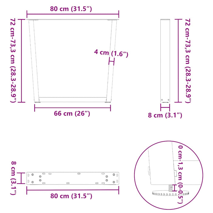 Picioare de masă în formă de V, 3 buc., alb, 80x(72-73,3) cm, oțel - WALTI WALTI