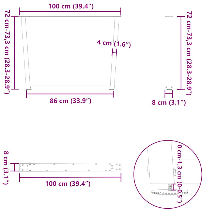 Picioare de masă în formă de V, 3 buc., antracit, 100x(72-73,3) cm, oțel WALTI