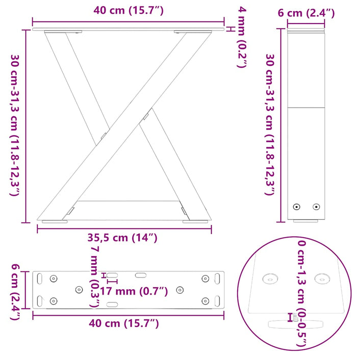 Picioare pentru măsuță de cafea, 2 buc., antracit, 40x(30-31,3) cm, oțel WALTI