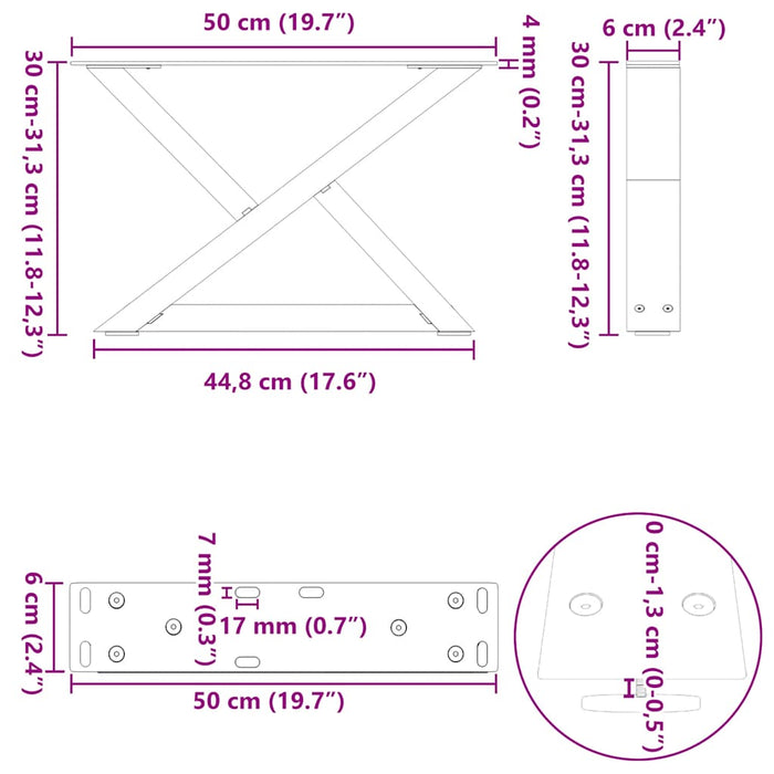 Picioare pentru măsuță de cafea, 2 buc., negru, 50x(30-31,3) cm, oțel WALTI