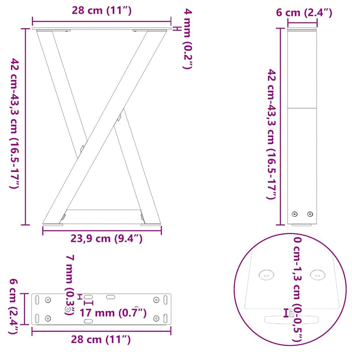 Picioare pentru măsuță de cafea, 2 buc., antracit, 28x(42-43,3) cm, oțel WALTI
