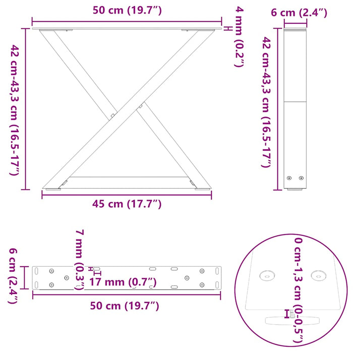 Picioare pentru măsuță de cafea, 2 buc., alb, 50x(42-43,3) cm, oțel WALTI