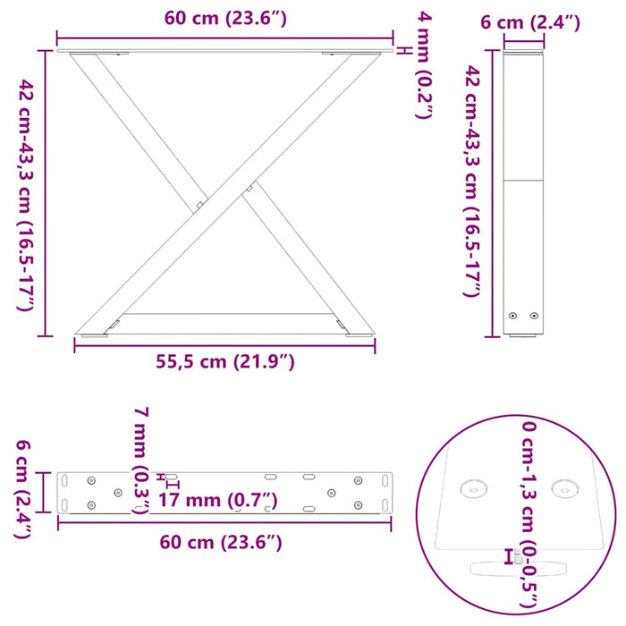Picioare pentru măsuță de cafea, 2 buc., antracit, 60x(42-43,3) cm, oțel WALTI