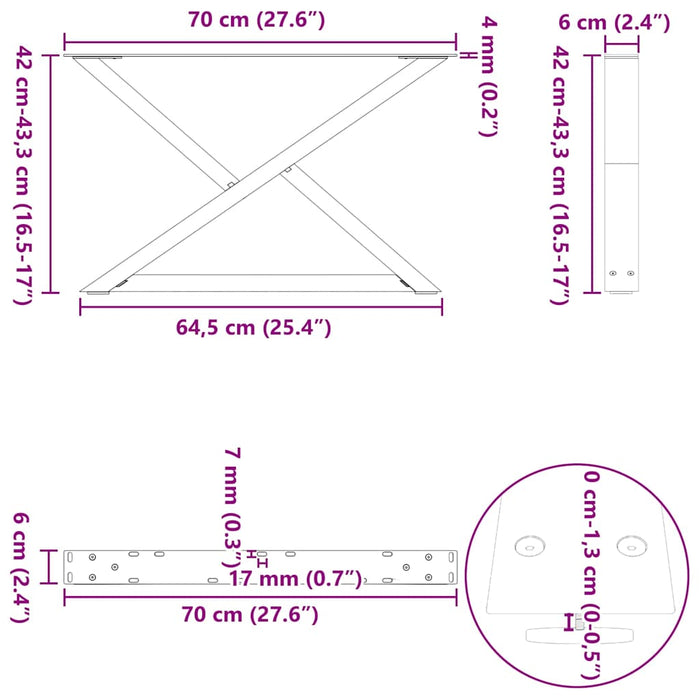 Picioare pentru masă de cafea, 2 buc., oțel natural, 70x (42-43,3) cm WALTI