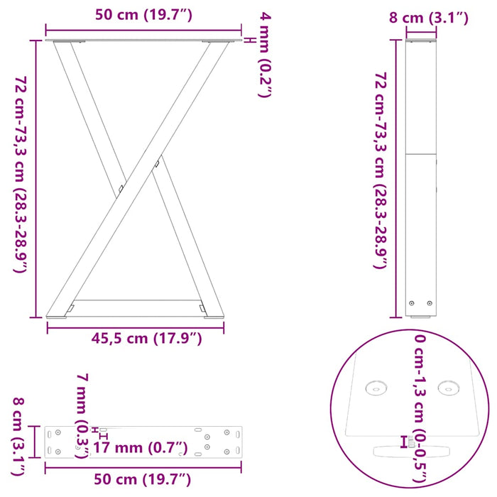 Picioare masă de sufragerie, 2 buc., negru, 50x(72-73,3) cm, oțel WALTI