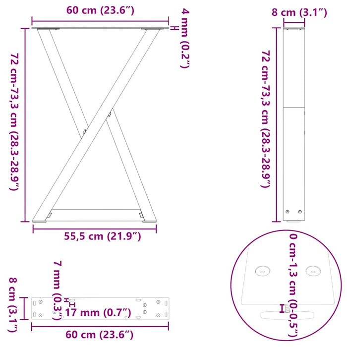 Picioare masă de sufragerie, 2 buc., oțel natural, 60 x (72-73,3) cm WALTI