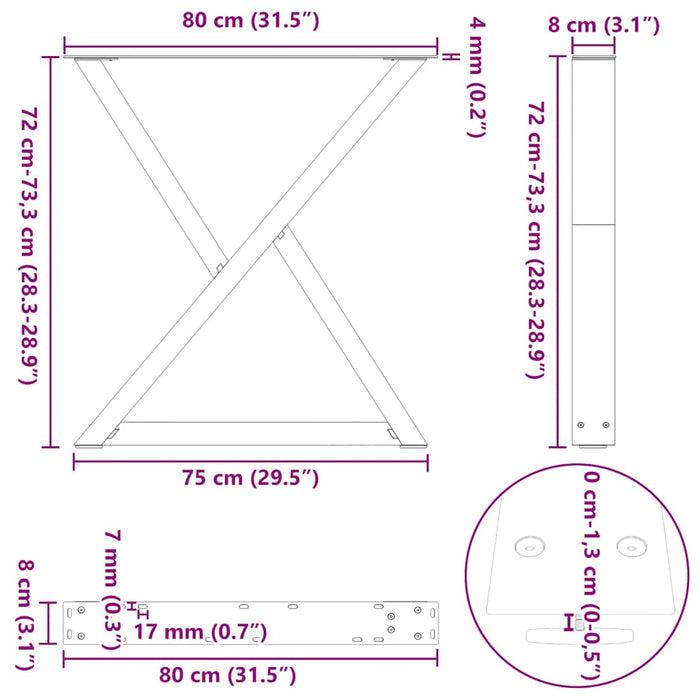 Picioare masă de sufragerie, 2 buc., negru, 80x(72-73,3) cm, oțel WALTI