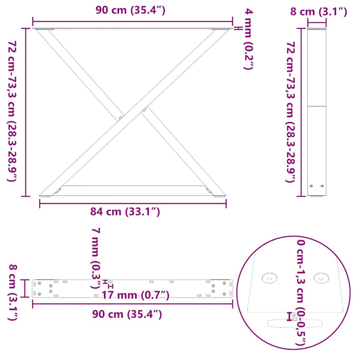 Picioare masă de sufragerie, 2 buc., negru, 90x(72-73,3) cm, oțel WALTI