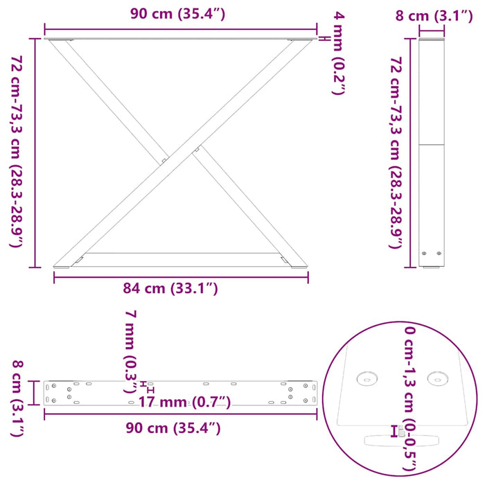 Picioare masă de sufragerie, 2 buc., antracit, 90x(72-73,3) cm, oțel - WALTI WALTI