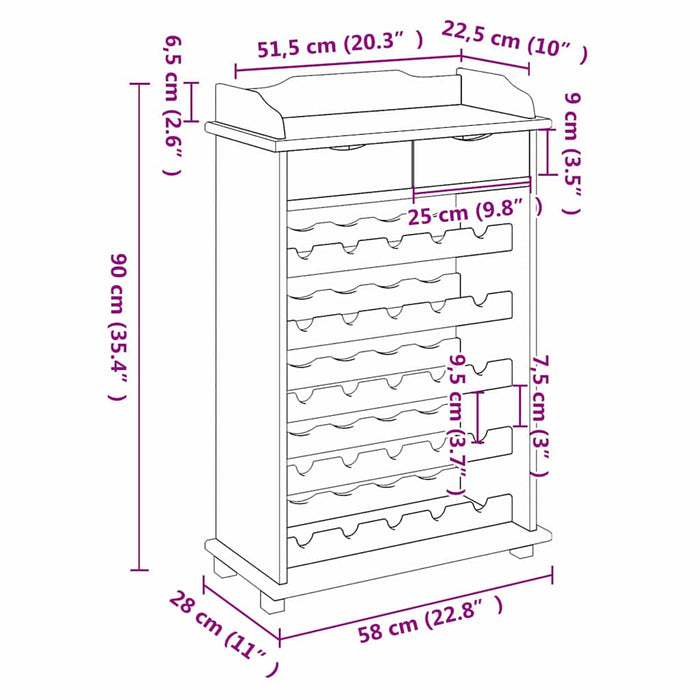 Raft pentru vin natural 58 x 28 x 90 cm Lemn de pin masiv - WALTI WALTI