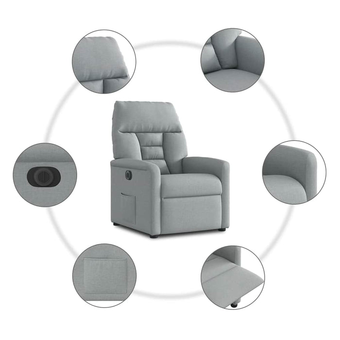 Fotoliu rabatabil electric, gri deschis, textil WALTI