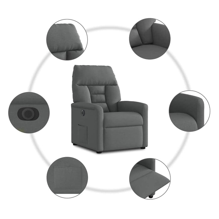 Fotoliu rabatabil electric, gri închis, material textil WALTI