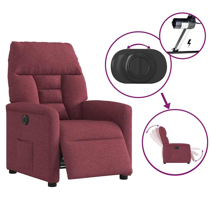 Fotoliu rabatabil electric, roșu vin, material textil WALTI