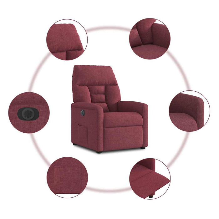 Fotoliu rabatabil electric, roșu vin, material textil WALTI