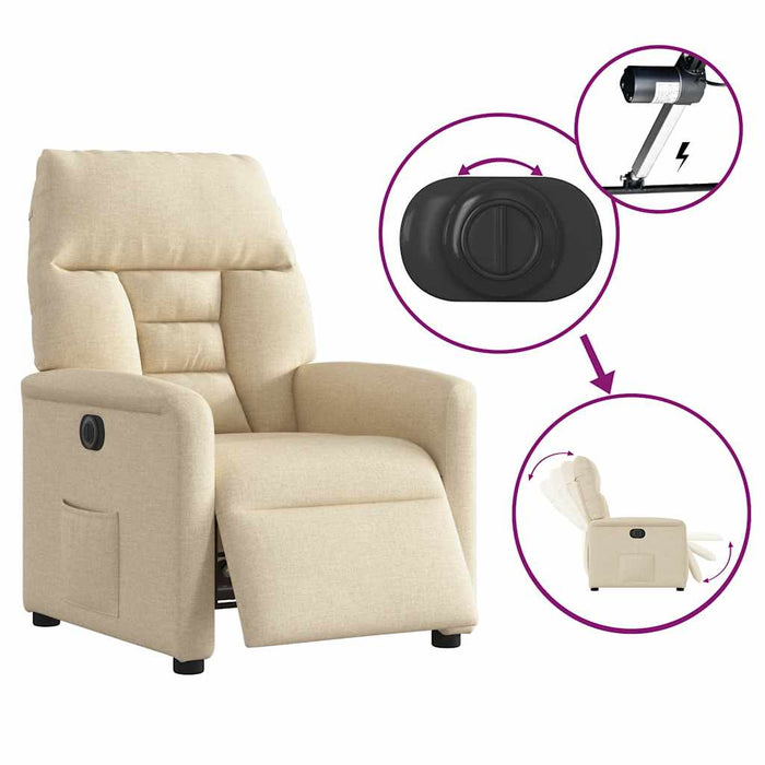 Fotoliu rabatabil electric, crem, material textil WALTI