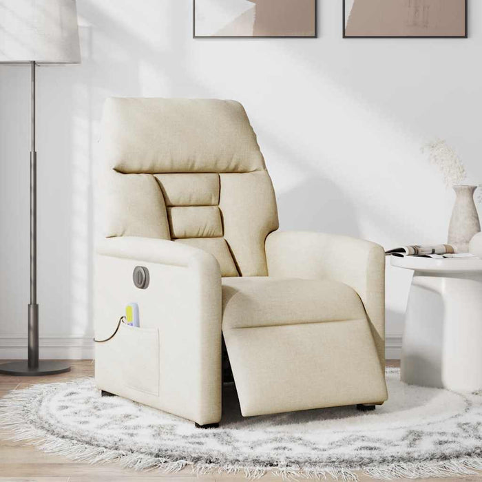 Fotoliu electric de masaj rabatabil, crem, textil - WALTI WALTI